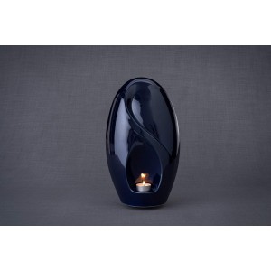 Ceramic (Adult Size) Memorial Candle Holder Cremation Ashes Urn – Eternal Light – Cobaltite Azure